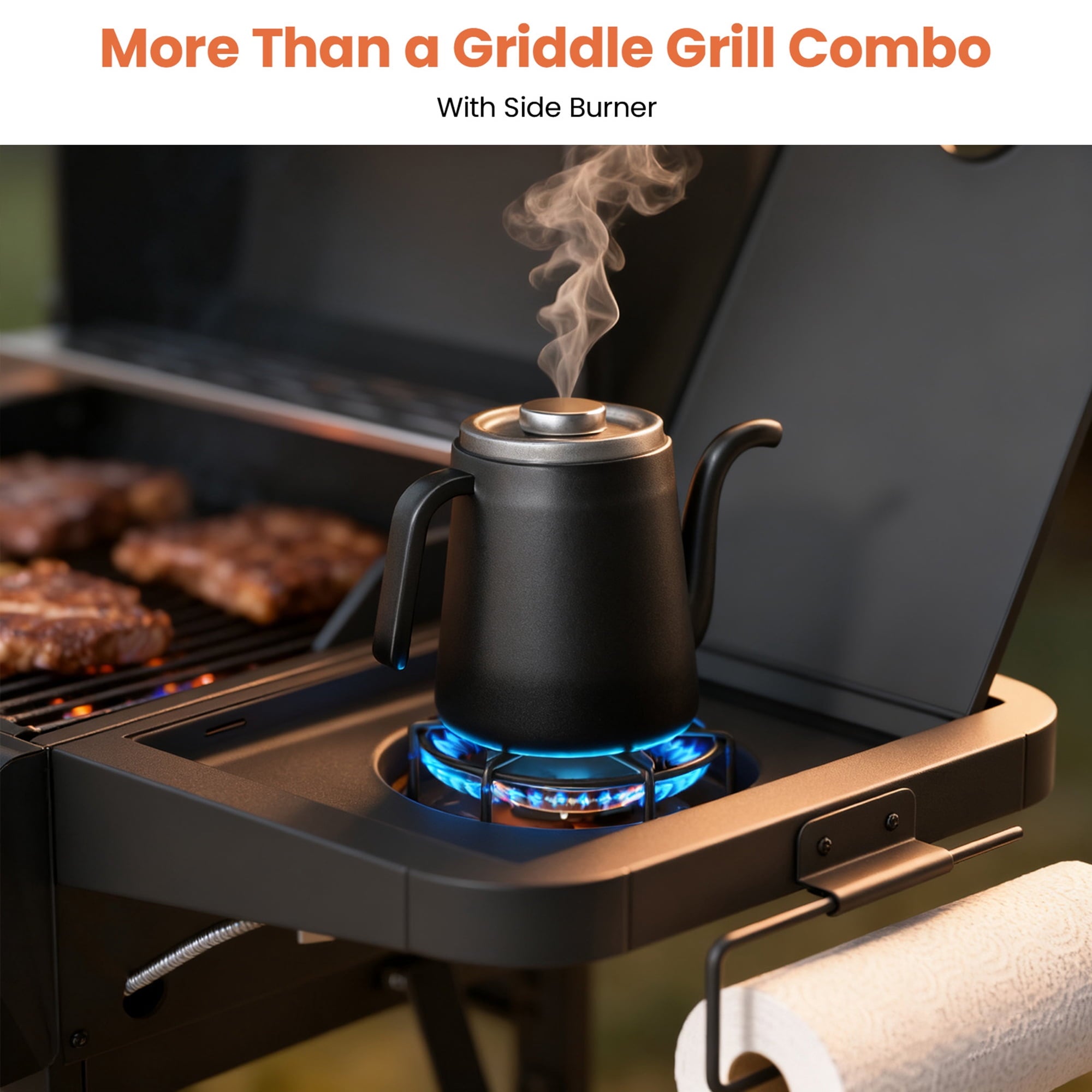 50,000 BTU Grill and Griddle Combo, 702 SQ.IN Cooking Space, Non-Stick Porcelain Enamel Grates, for Backyard BBQ, Outdoor Cooking