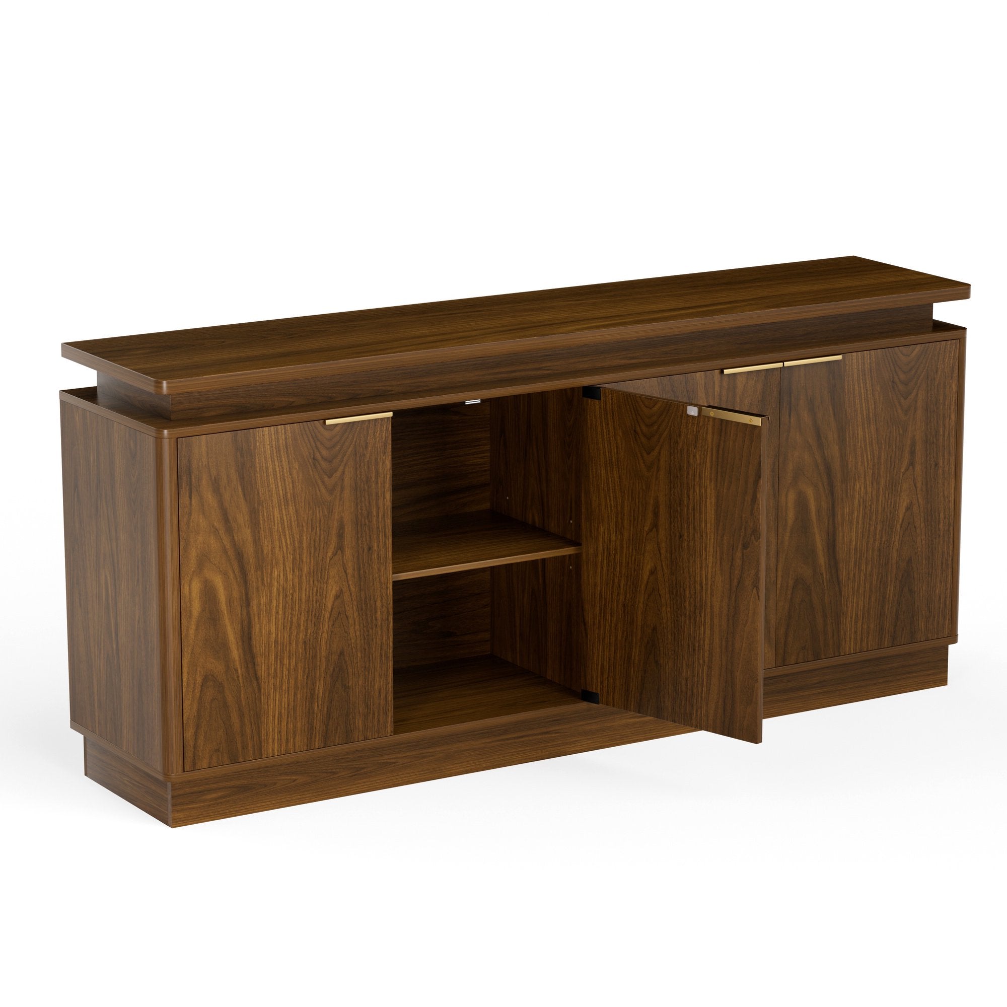 LKTART 66" Modern Sideboard Storage Cabinet with LED Lights, Walnut