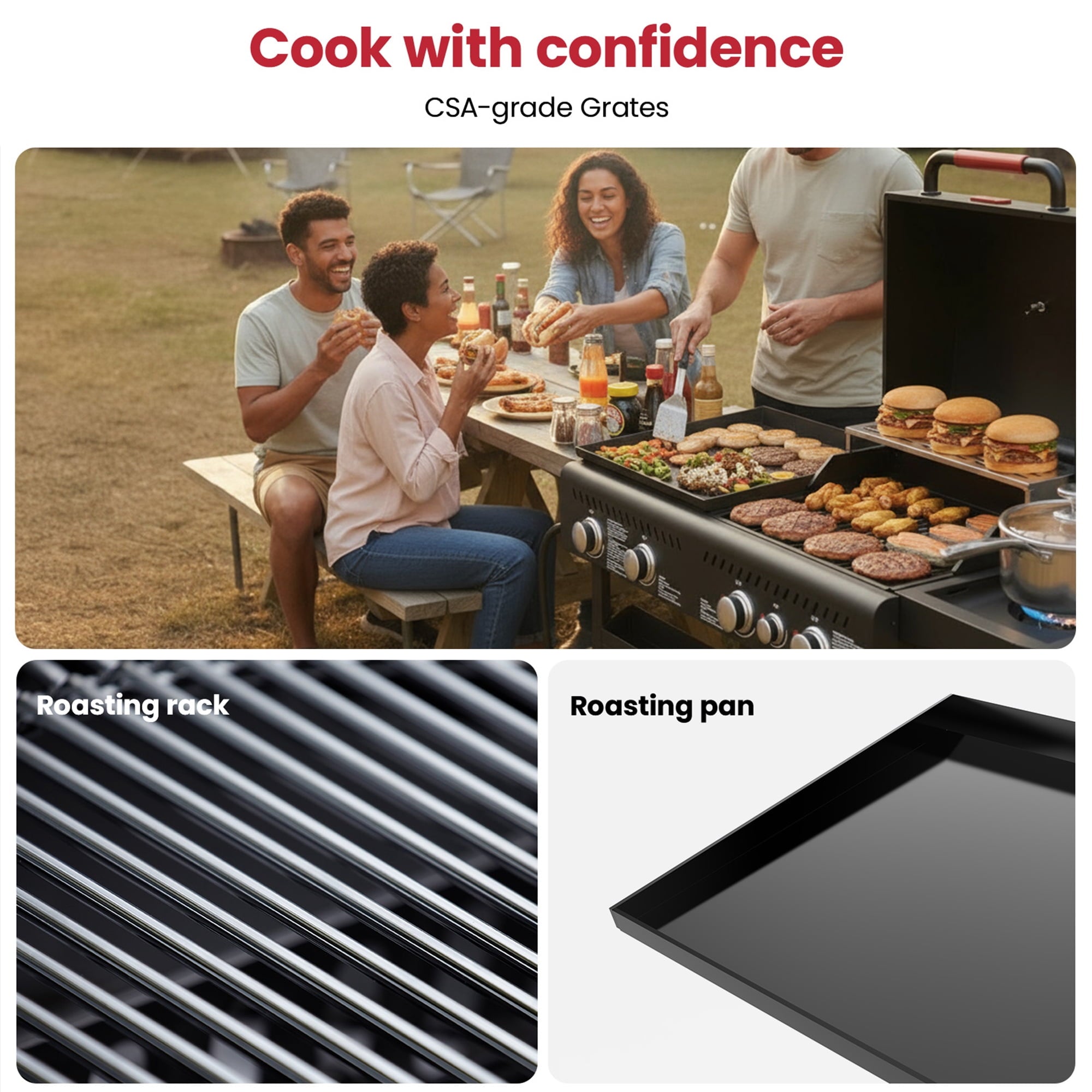 50,000 BTU Grill and Griddle Combo, 702 SQ.IN Cooking Space, Non-Stick Porcelain Enamel Grates, for Backyard BBQ, Outdoor Cooking