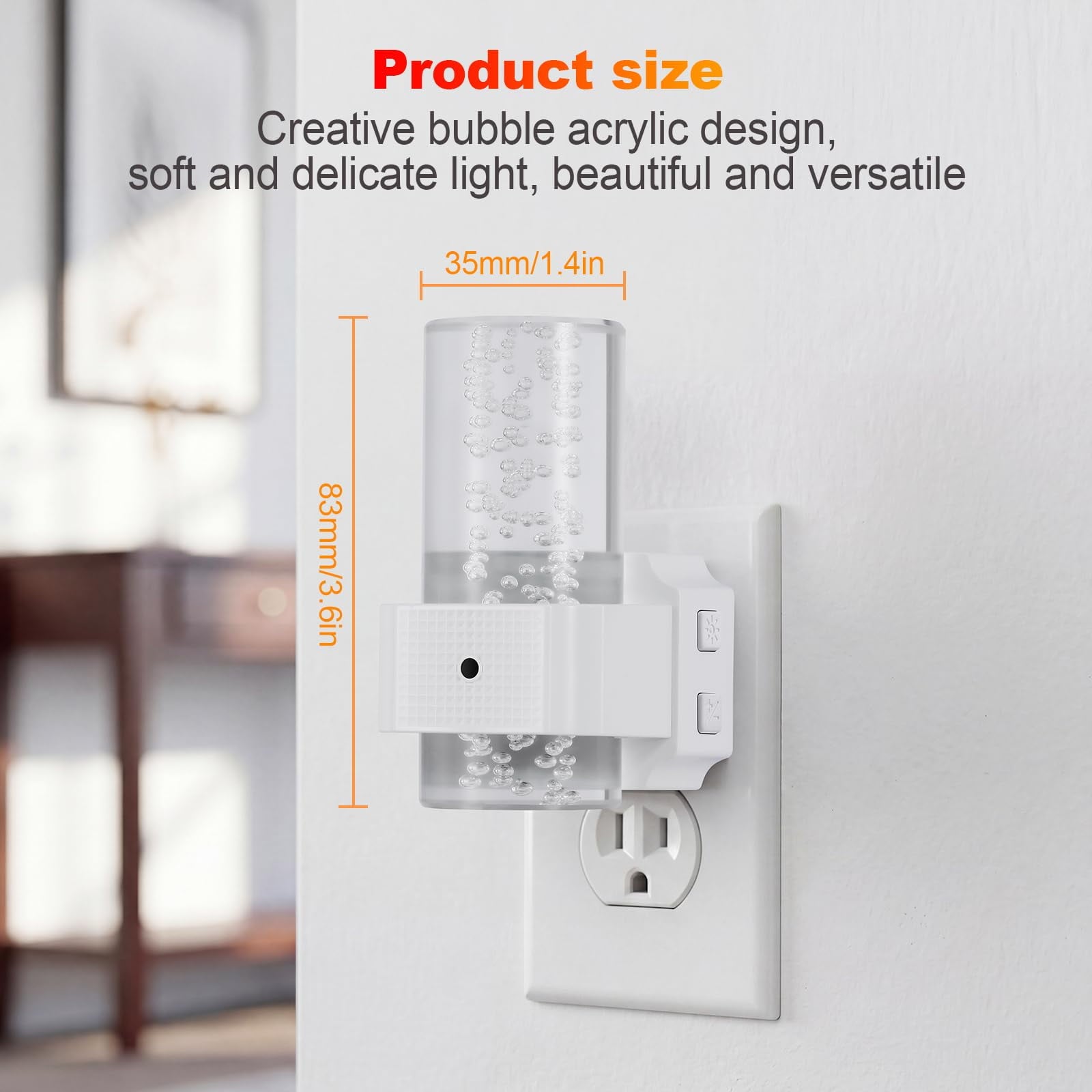 Plug in Night Light, 2 Pack LED Night Lights with Dusk to Dawn Sensor, RGB & 3000K Warm White, 4-Level Adjustable Brightness, Acrylic Bubble Design Nightlight for Bedroom, Bathroom, Hallway
