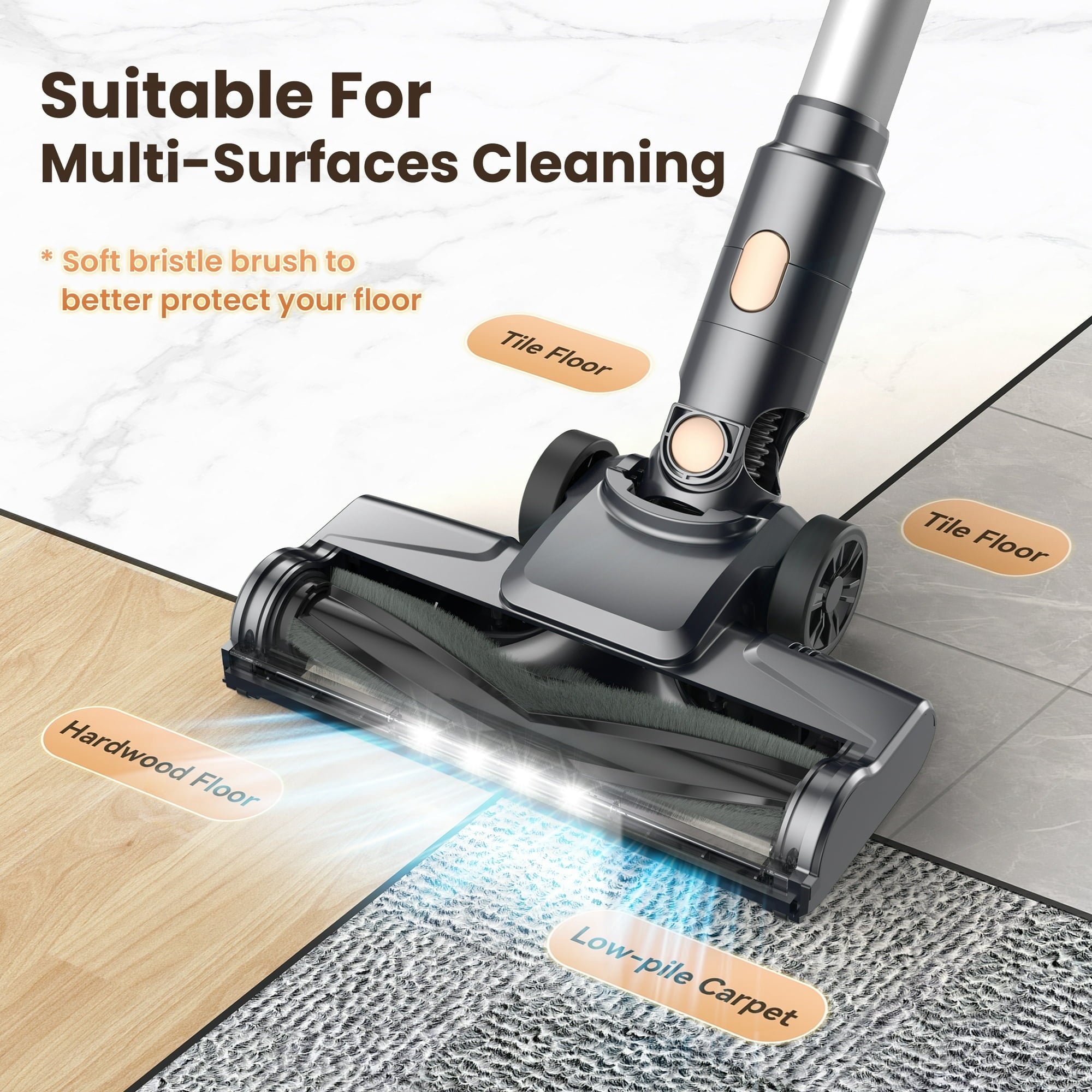 YOMA Cordless Stick Vacuum Cleaner Lightweight Powerful Handheld Vacuum for Home Hard Floor Carpet Pet Hair